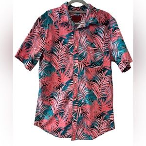 Foundry Pink Floral Hawaii Shirt Young Mens size LT Button Up.